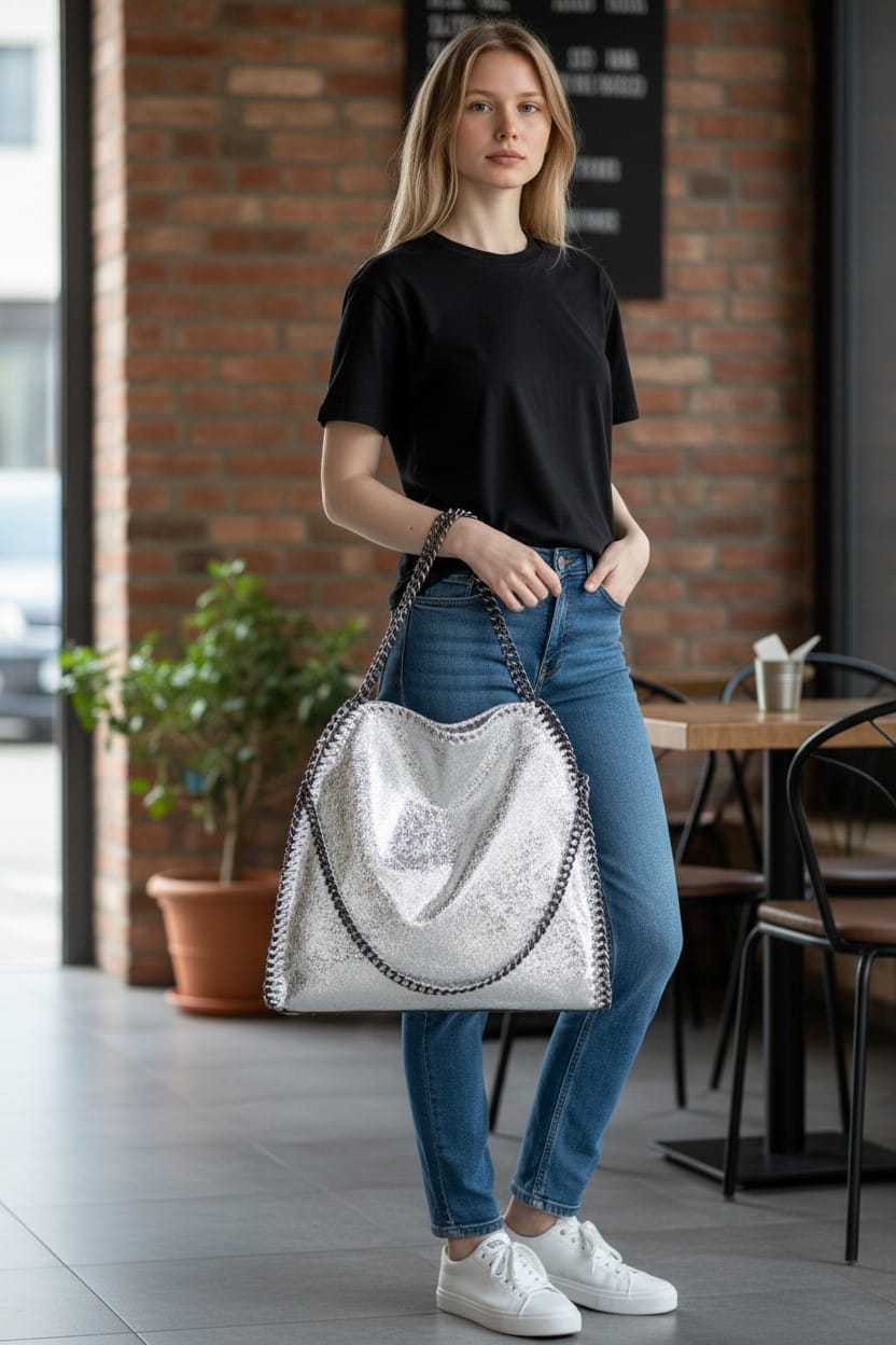 Cartera Tote Metalizada Cadena