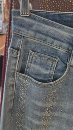 Jeans Wide Leg  strass vertical 