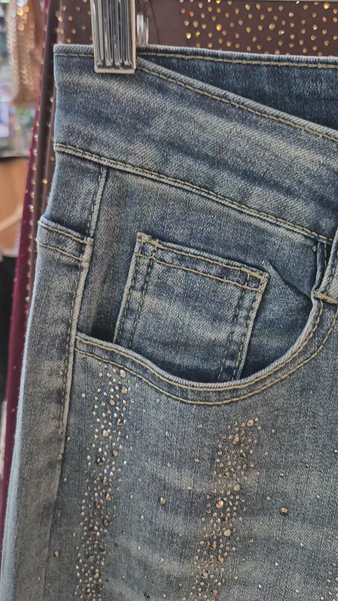 Jeans Wide Leg  strass vertical 