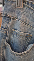 Jeans Wide leg strass focalizado