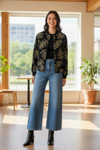 Bomber bordada diseño hojas
