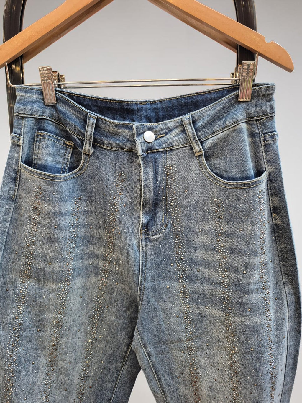 Jeans Wide Leg  strass vertical 