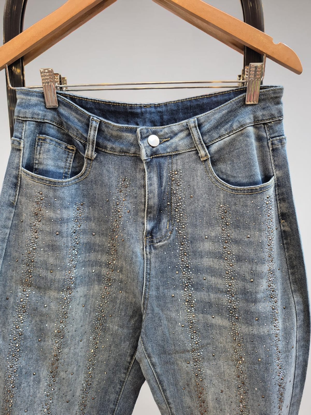 Jeans Wide Leg  strass vertical 