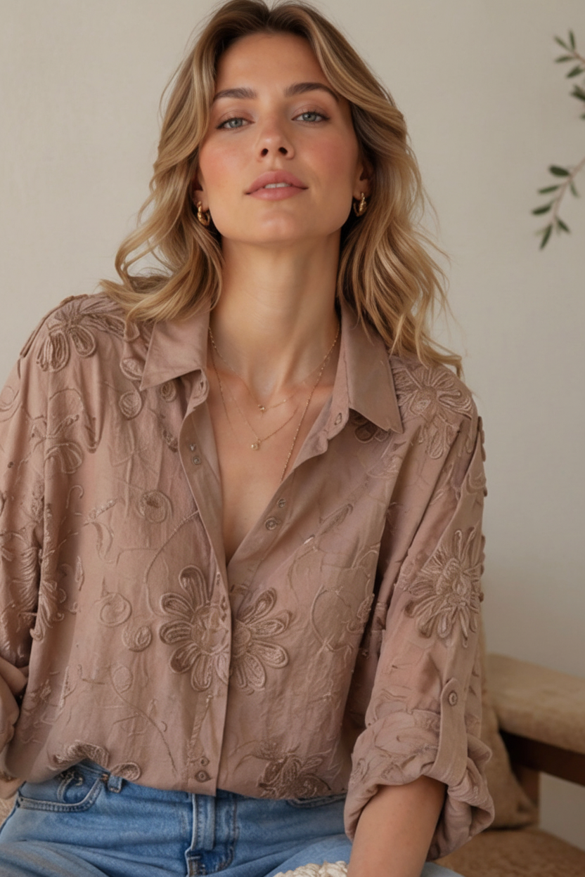 Camisa Flores bordada