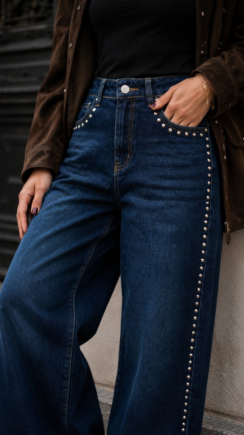 Jeans wide leg Oxford