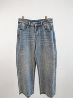 Jeans Wide leg strass focalizado