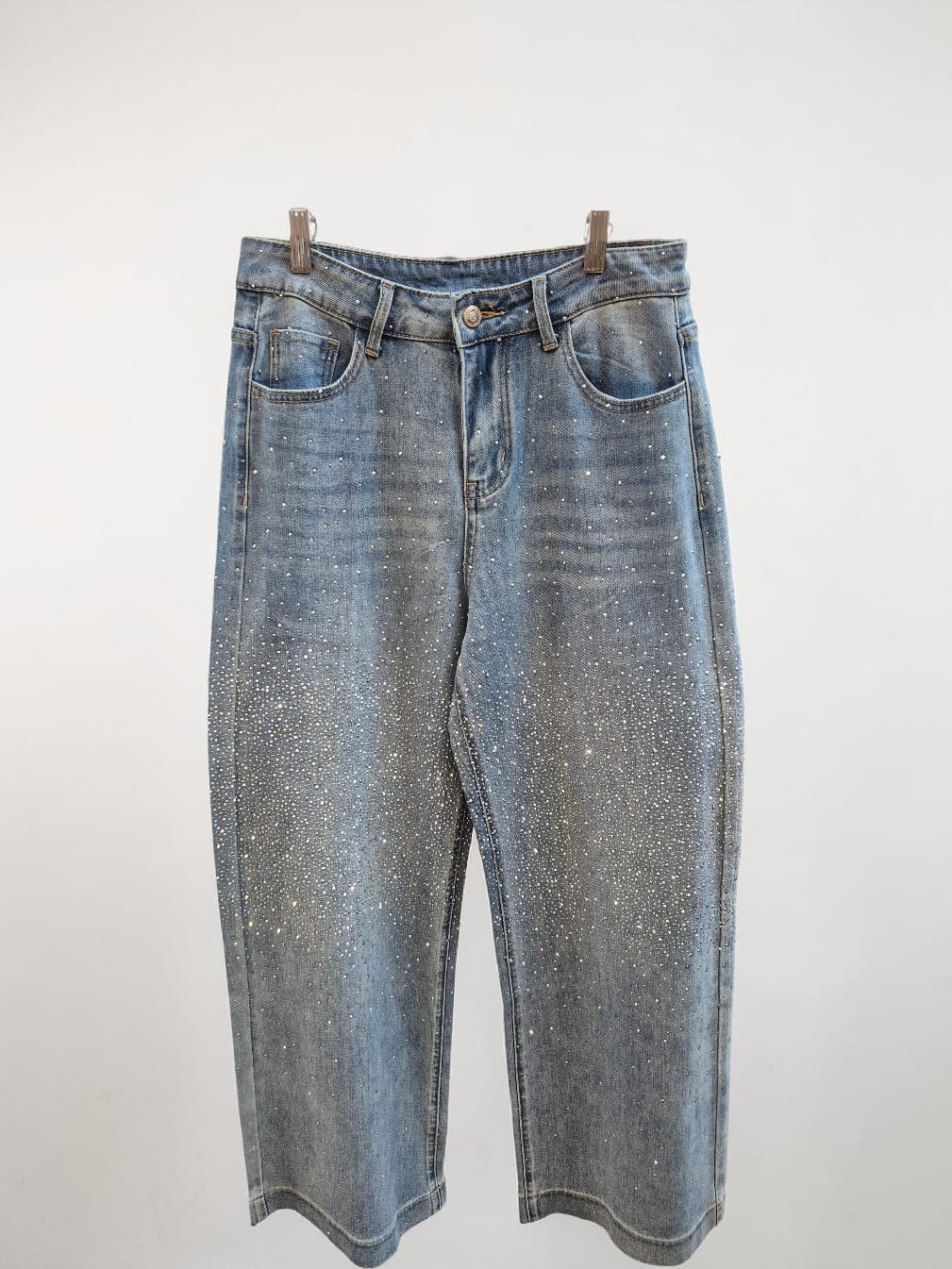 Jeans Wide leg strass focalizado