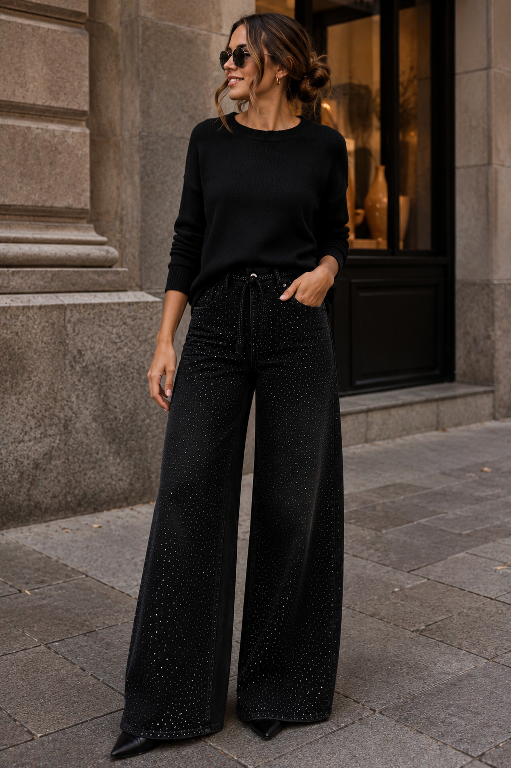 Jeans wide leg crystal black