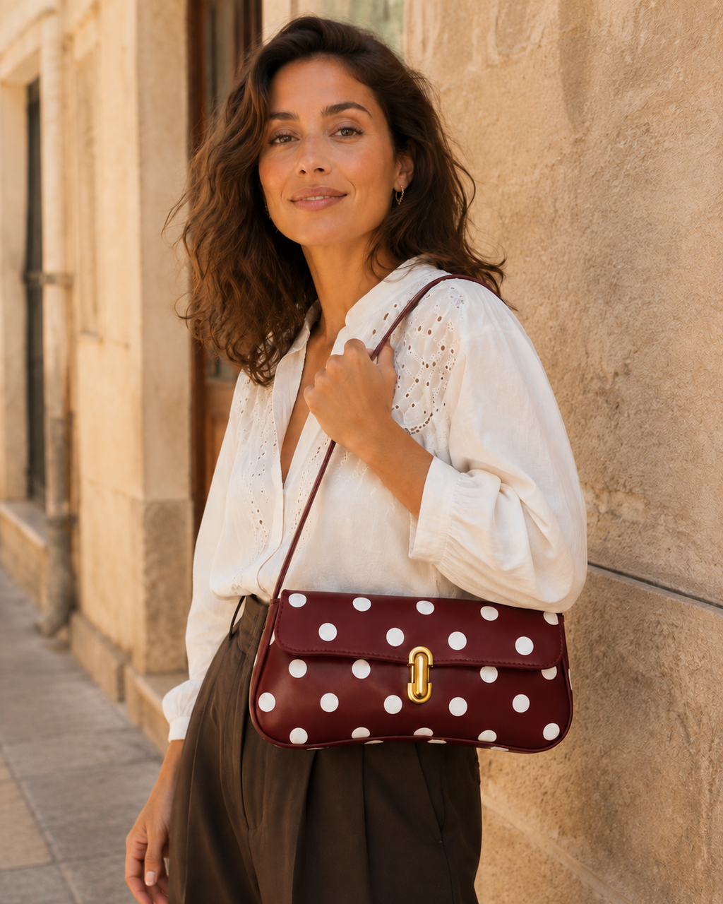 Cartera baguette lunares