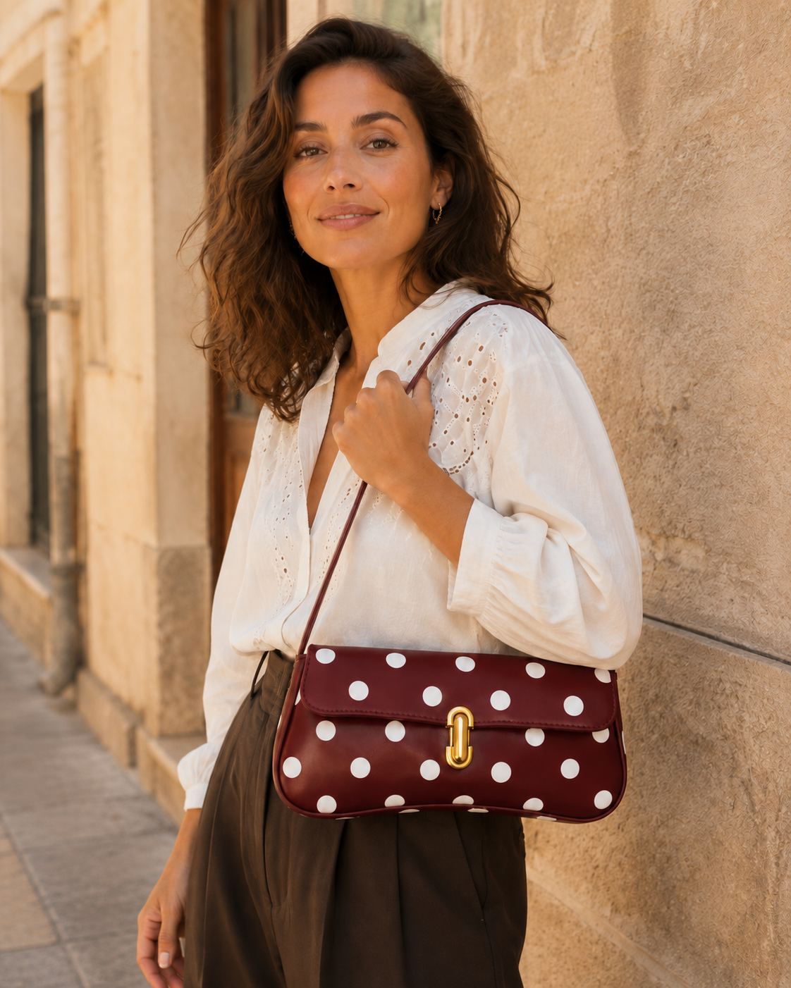 Cartera baguette lunares