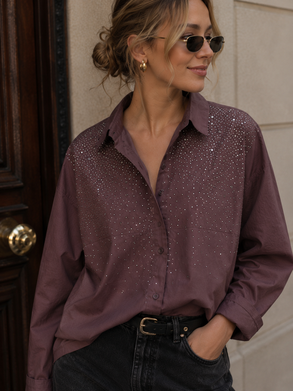 Camisa Seda Strass