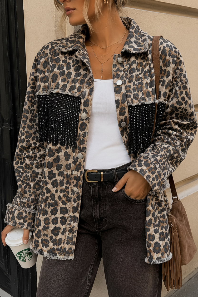 Chaqueta animal print flecos