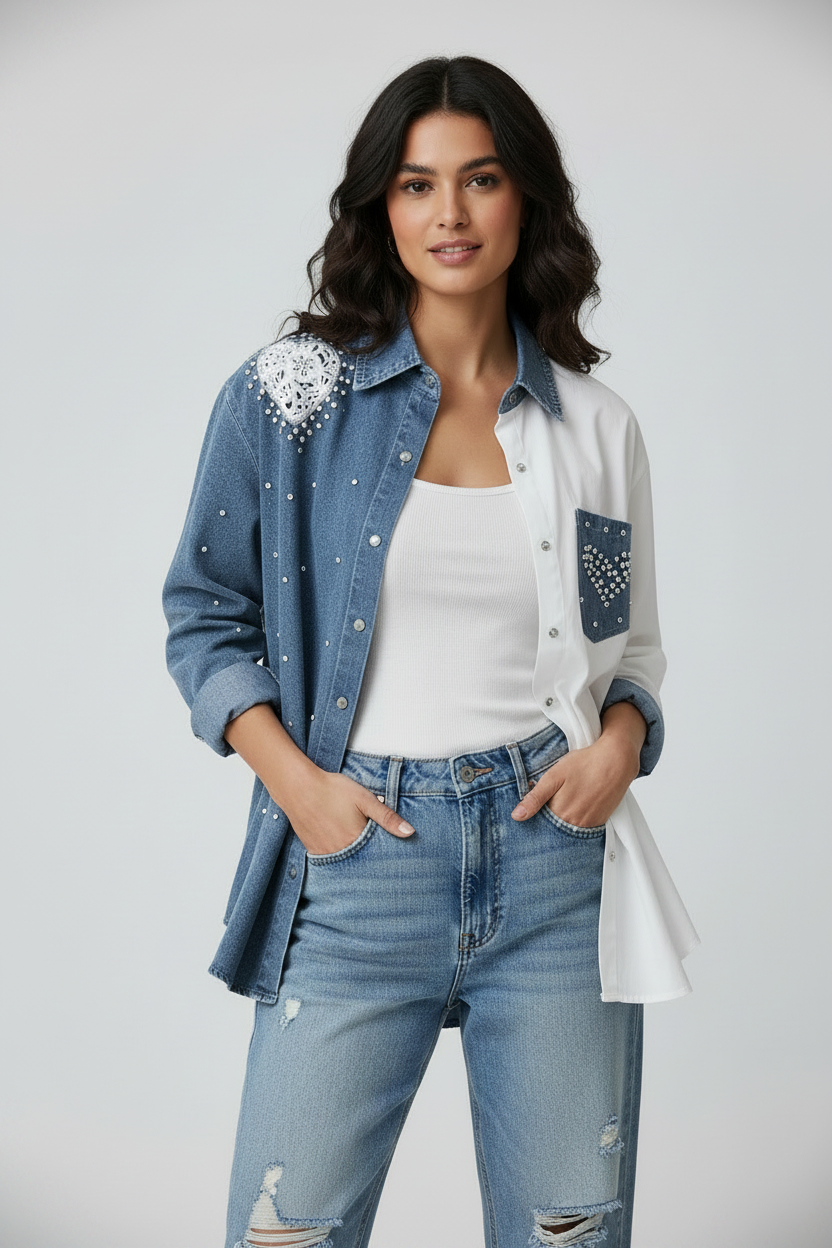Camisa Bicolor strass