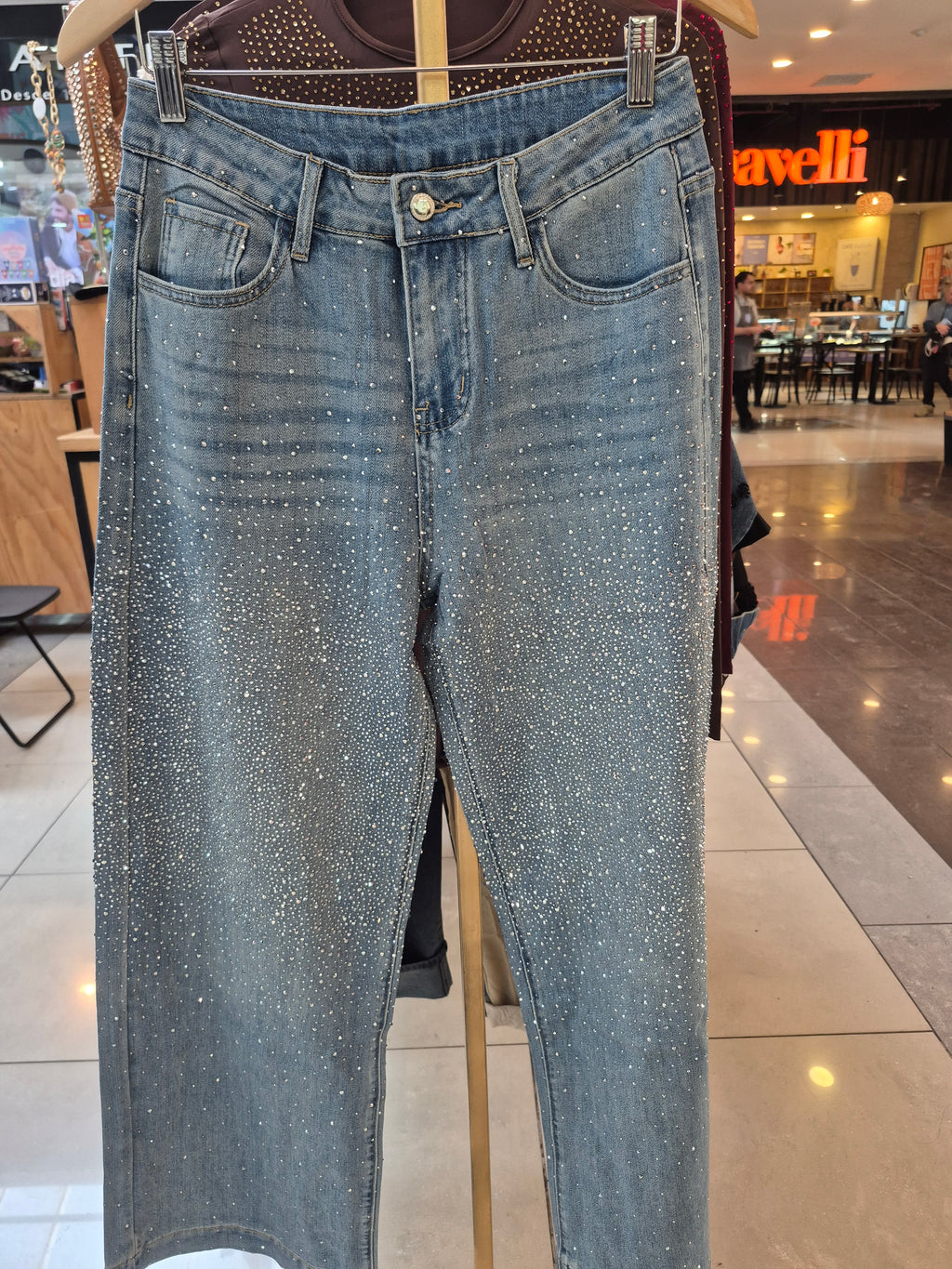 Jeans Wide leg strass focalizado
