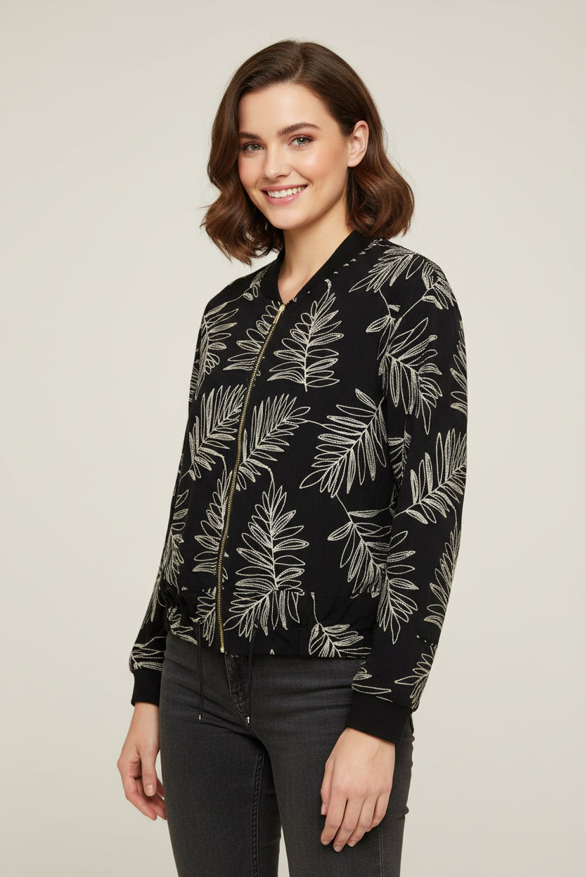 Bomber bordada diseño hojas