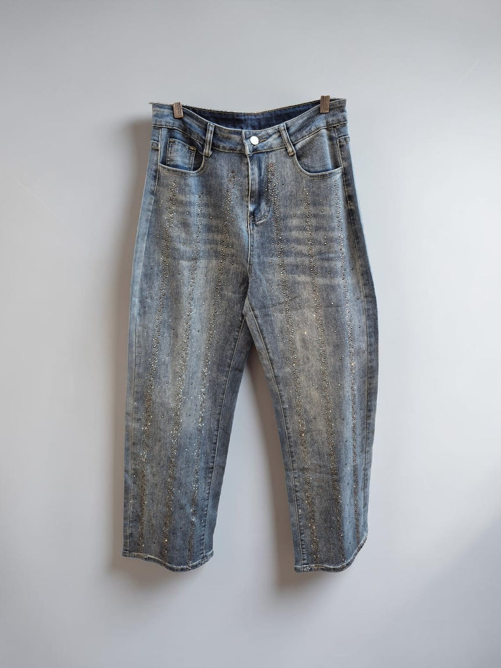 Jeans Wide Leg  strass vertical 