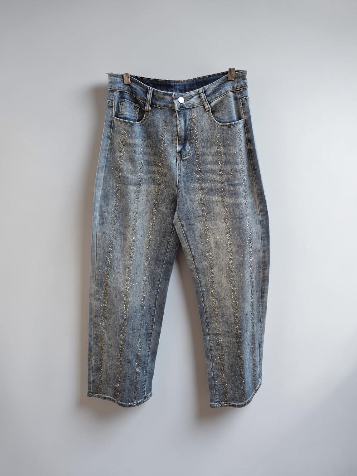 Jeans Wide Leg  strass vertical 