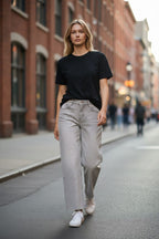 Jeans Wide Leg gris Strass