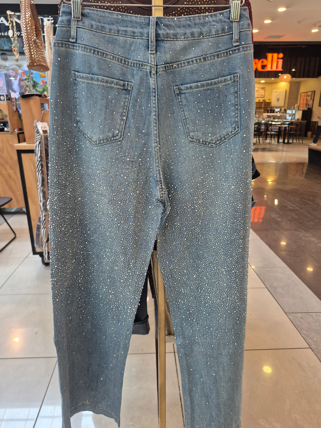 Jeans Wide leg strass focalizado