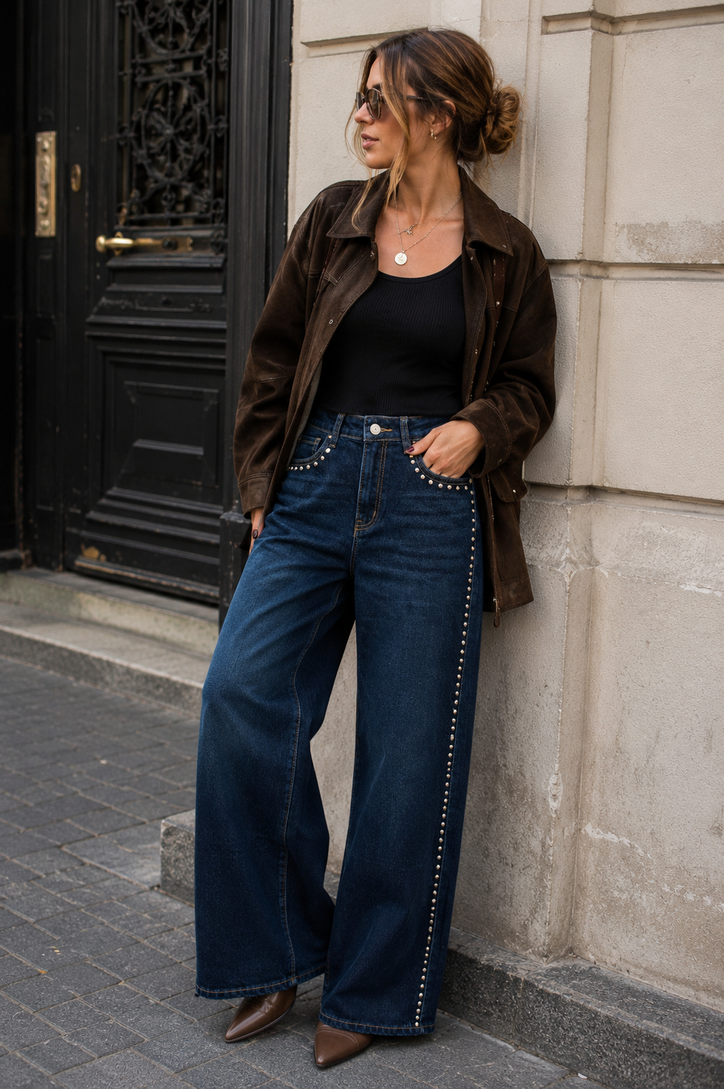 Jeans wide leg Oxford