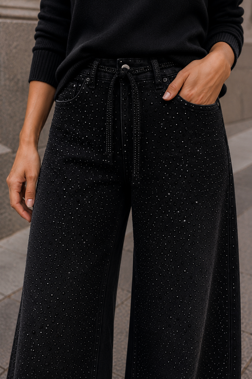 Jeans wide leg crystal black