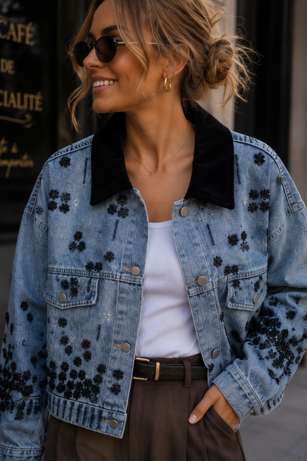 Chaqueta Mezclilla bordada flores