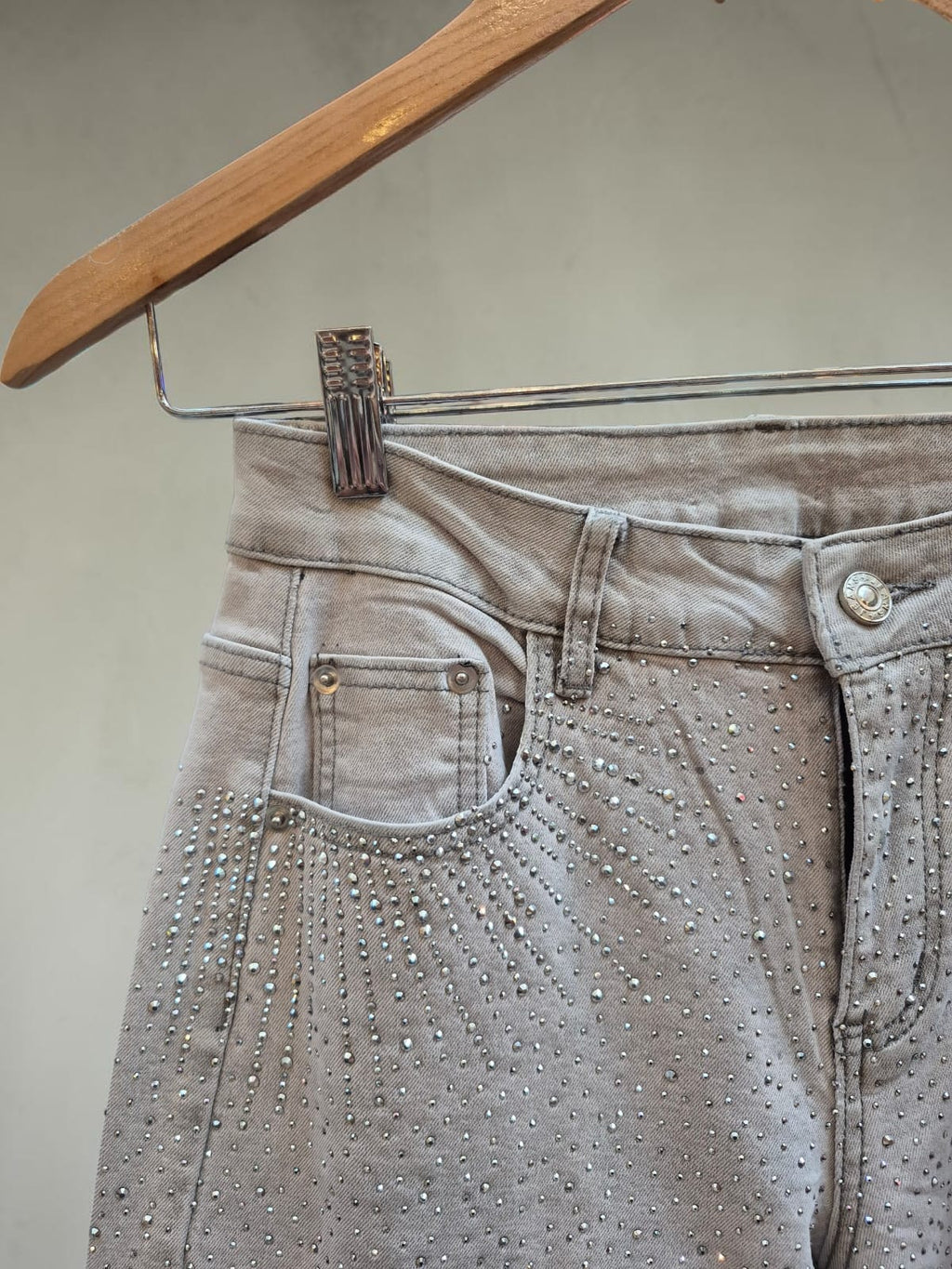 Jeans Wide Leg gris Strass