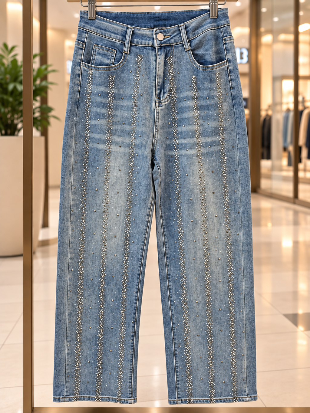 Jeans Wide Leg  strass vertical 