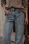 Jeans Wide Leg  strass vertical 