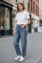 Jeans Wide Leg  strass vertical 