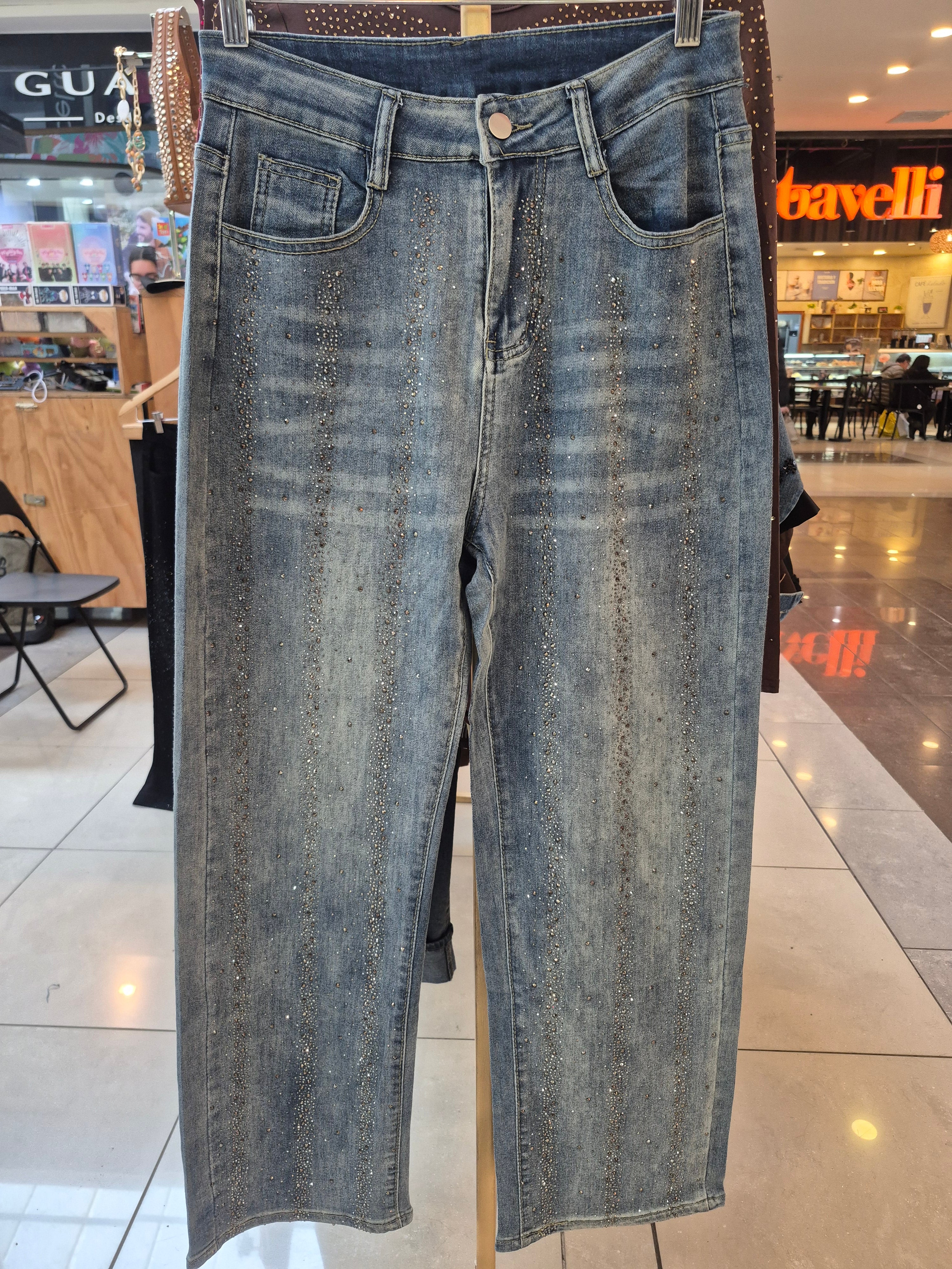 Jeans Wide Leg  strass vertical 