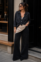 Jeans Wide leg strass focalizado