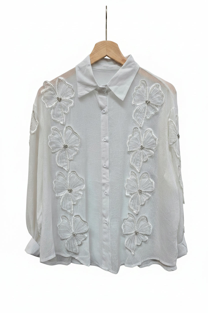 Camisa transparente flor strass