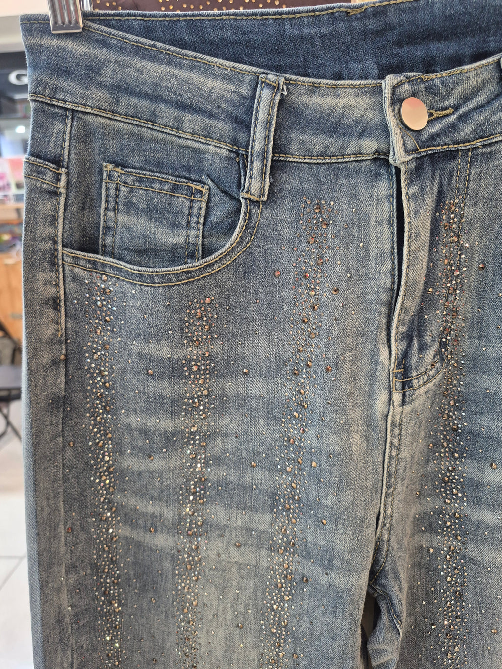 Jeans Wide Leg  strass vertical 