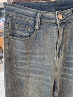 Jeans Wide Leg  strass vertical 