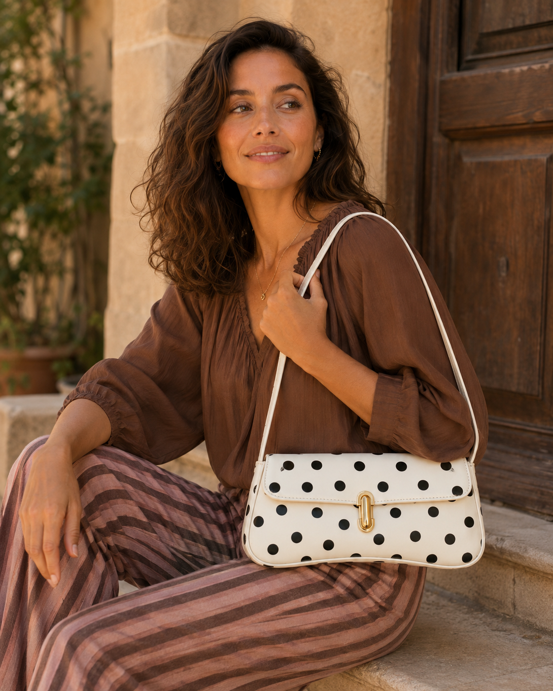 Cartera baguette lunares