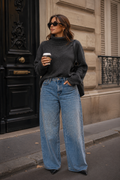 Jeans Wide leg strass focalizado
