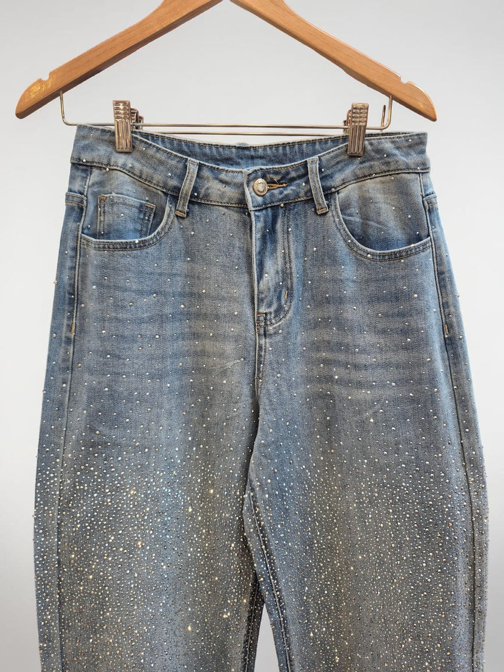 Jeans Wide leg strass focalizado