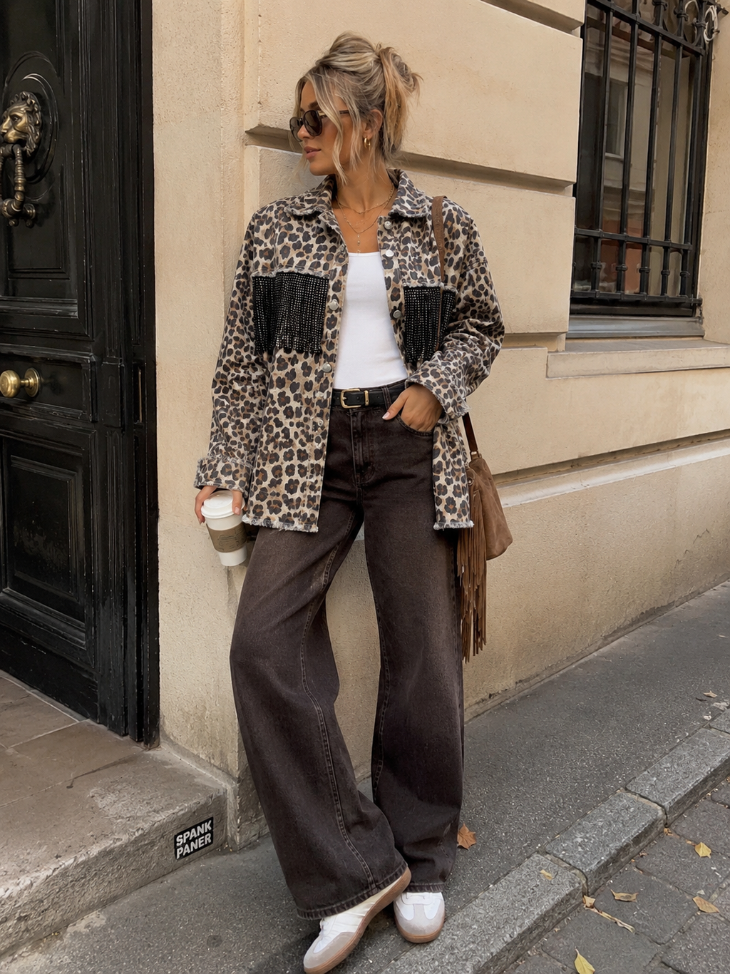 Chaqueta animal print flecos
